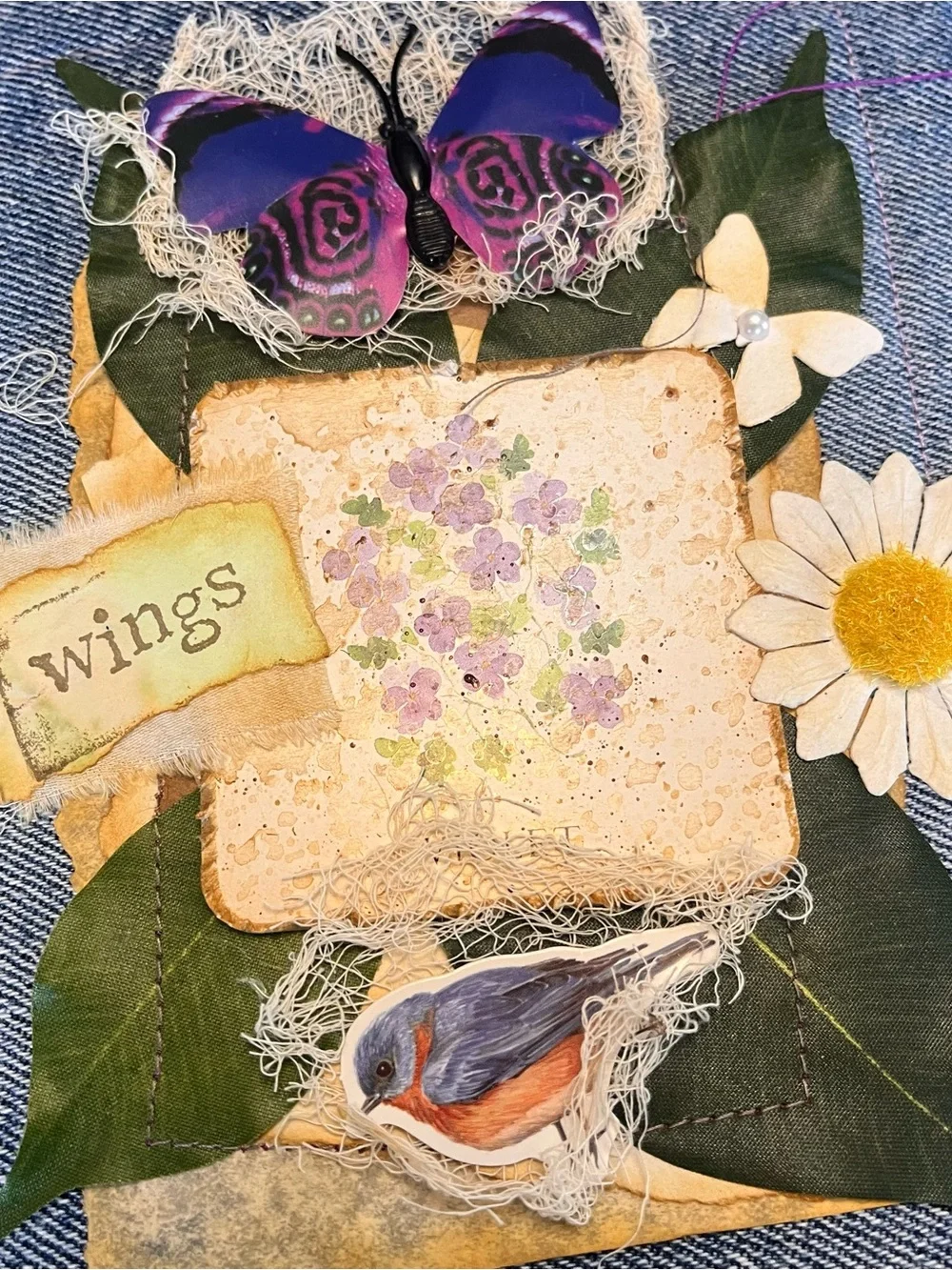 Nature Junk Journal Denim Butterfly Bird Floral Softcover 3 Sig Decorated - Picture 15 of 16